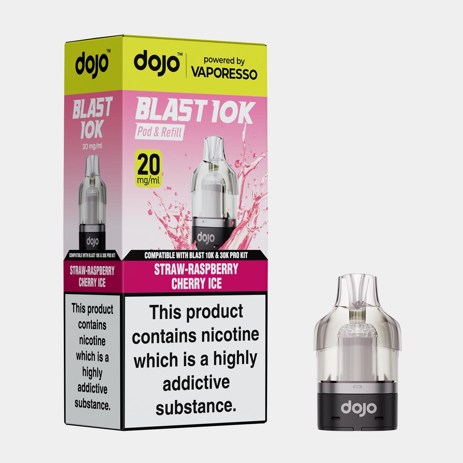 Straw-Raspberry Cherry Ice – Dojo Blast 10K Pod (2ml + 10ml Refillable Pod)
