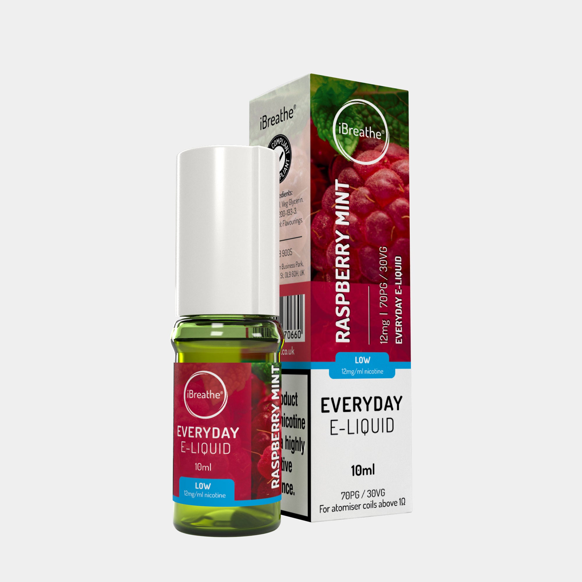 Raspberry Mint (10ml, 70PG/30VG) – iBreathe High PG E-Liquid