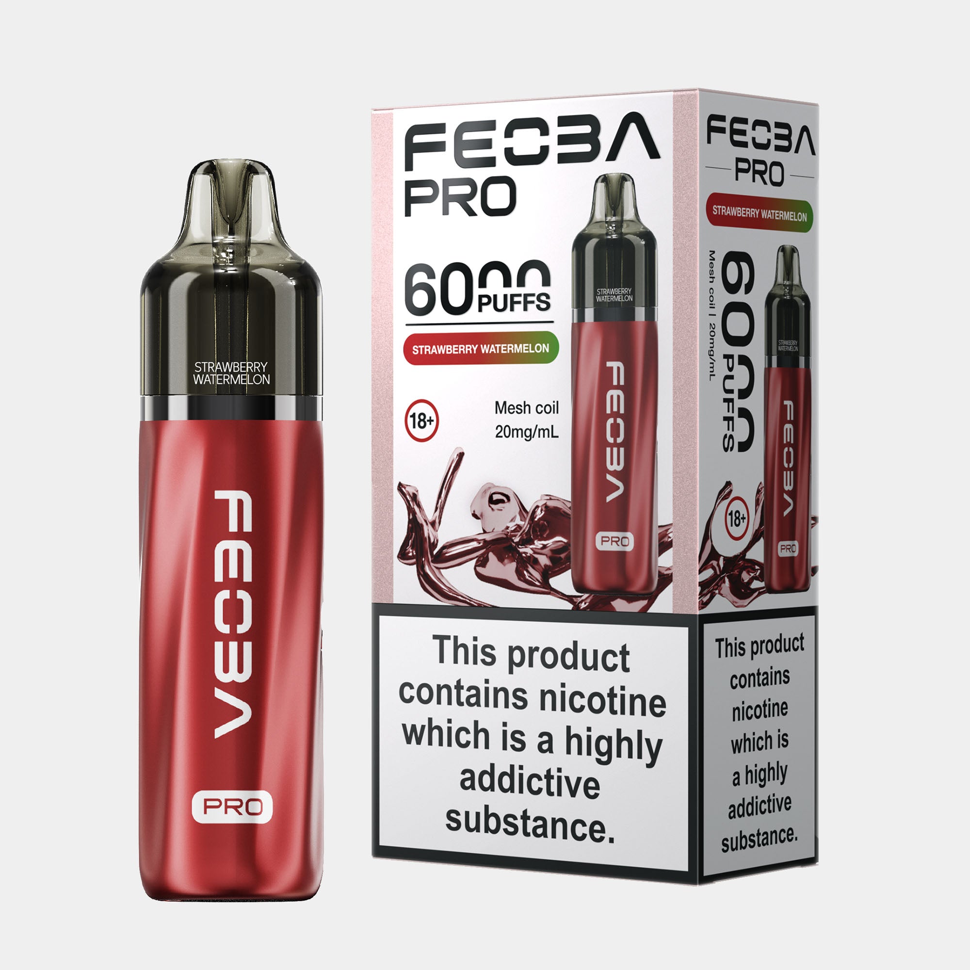 Strawberry Watermelon – Feoba Pro 6000 Vape Kit (2ml + 10ml Refillable Pod)