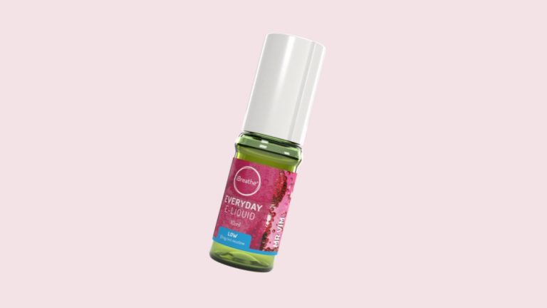 iBreathe Mr Vim 10ml e-liquid bottle, tilted, on a light background